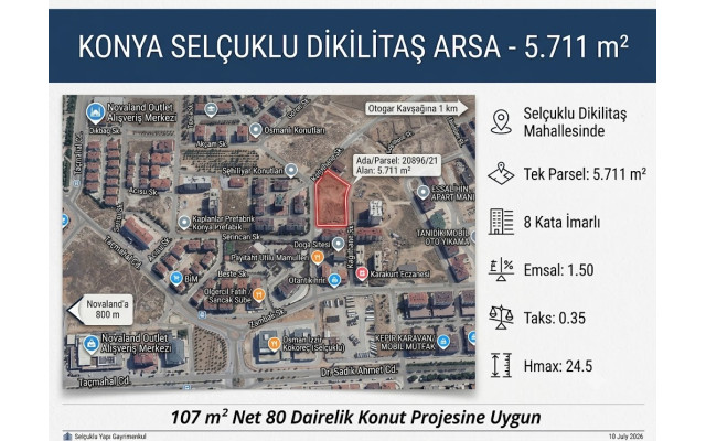 KONYA SELÇUKLU DİKİLİTAŞ ARSA - 5.711 m²