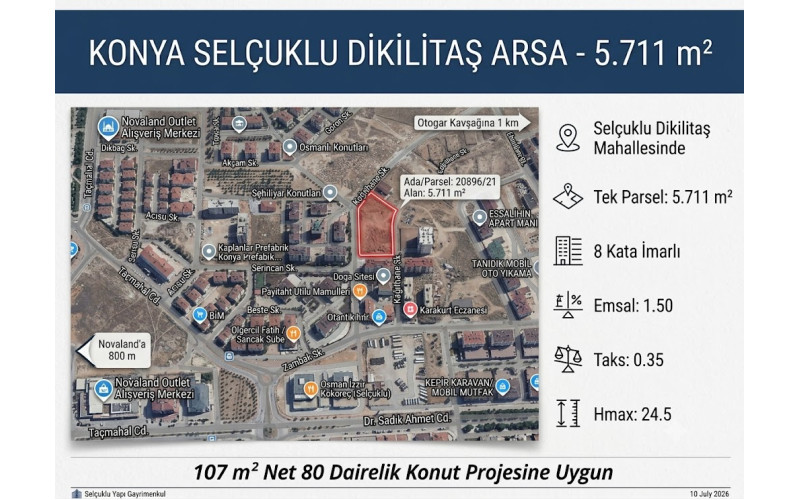 KONYA SELÇUKLU DİKİLİTAŞ ARSA - 5.711 m² KONYA SELÇUKLU DİKİLİTAŞ ARSA - 5.711 m²